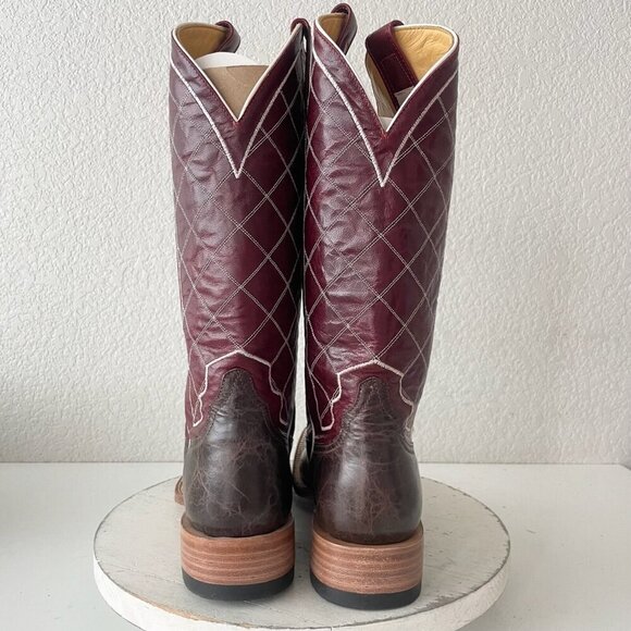 Rod Patrick Mens Cowboy Boots 9A Brown Mocha Bison Leather Square Toe Western - Picture 5 of 12